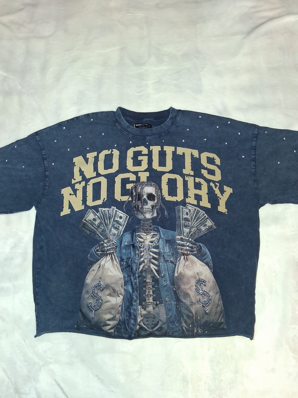 Roku Navy Blue "No Guts No Glory" Skeleton Graphic Tee